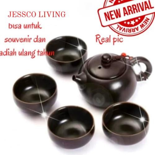 Tehset Putih Teko Keramik Cangkir Keramik / Teh Set Keramik / Alat Teh