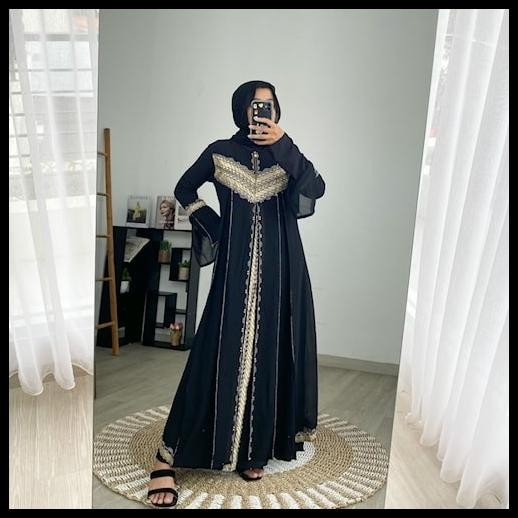 Baju Muslim Abaya Gamis Hitam Mewah Arab Saudi Syari