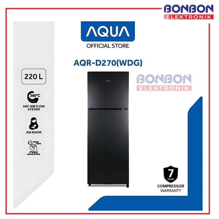 AQUA Kulkas 2 Pintu 220L AQR-D270WDG / AQR-D270 Asi Room - Twist Ice Maker