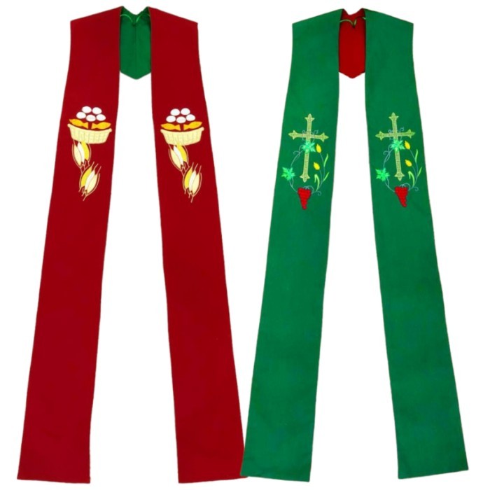 

Ready Stola Pendeta Pelayan Syal Gereja Kristen Bordir 2 Warna Bolak Balik