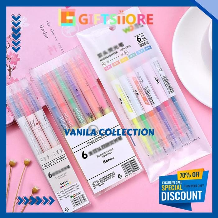 

SPIDOL HIGHLIGHTER UJUNG 6 PCS/PAK 12 WARNA PASTEL COLOUR PEN JOURNAL MARKER PEN ALAT TULIS REPLACEMENT STABILO GS PRAKTIS