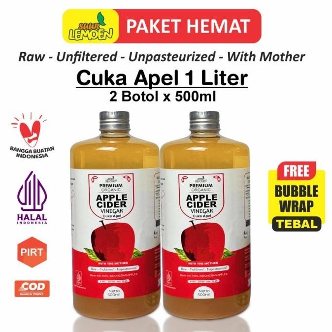 

HRG DISKON Cuka Apel Organik 1 Liter Apple Cider Vinegar Premium With The Mother - CUKA 2 X 500ML