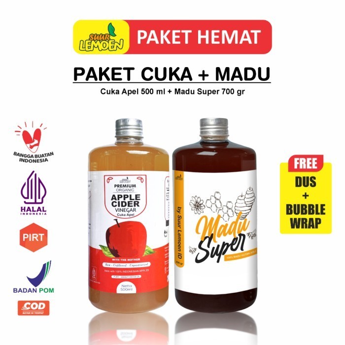 

HOT SALE Suur Lemeon - Paket Asam Lambung - Cuka Apel 500ml dan Madu Hutan 700gr Asli - PHT