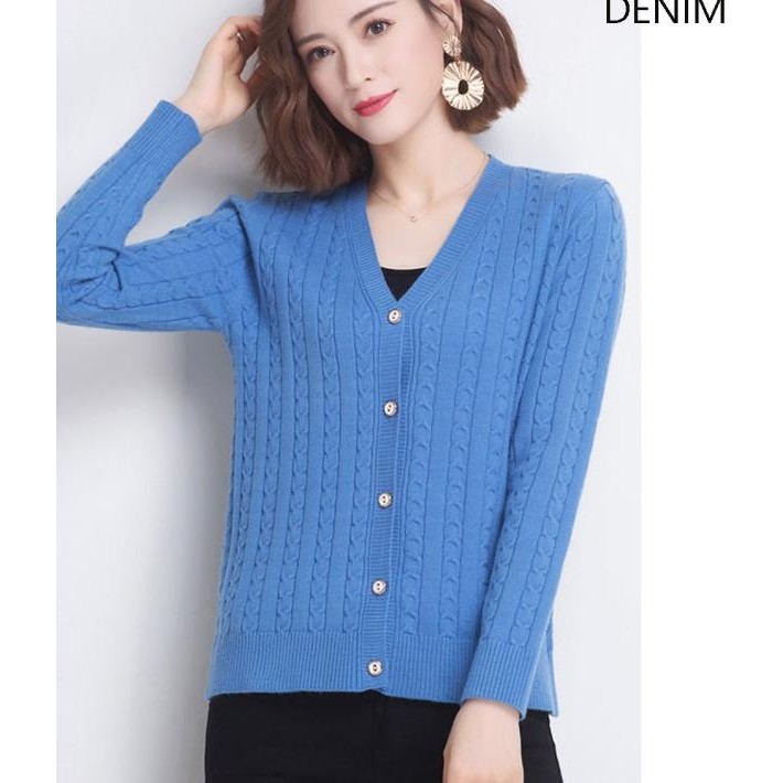 Cable Knit Cardigan Sweater Wanita