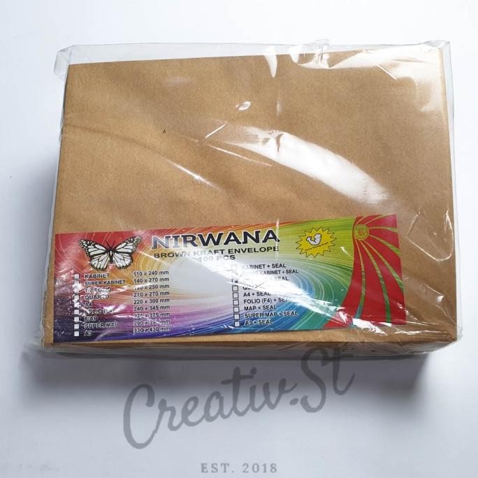 

Amplop Coklat Polos 1/2 Folio (C) dengan Lem Seal merk Nirwana (pak)