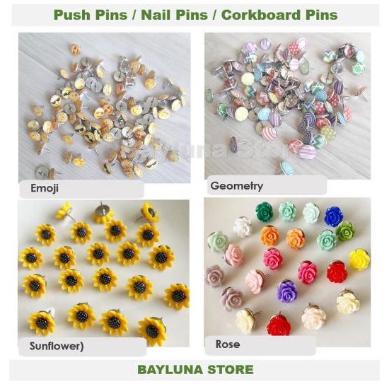 

CUTE PUSH PINS, NAIL PINS, PAKU PAYUNG IMUT, THUMB TACKS FOR COCKBOARD