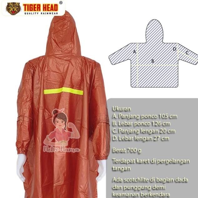 Jas Hujan Ponco Lengan Tiger Head Big Top 68209 Mantel Tebal