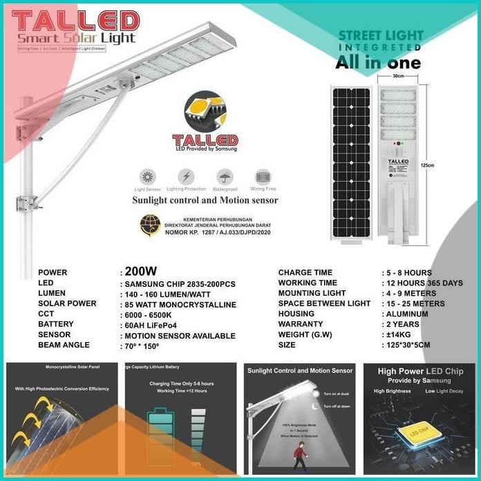 LAMPU JALAN PJU SOLAR CELL TENAGA SURYA TALLED 200W LED Samsung 11OKTZ