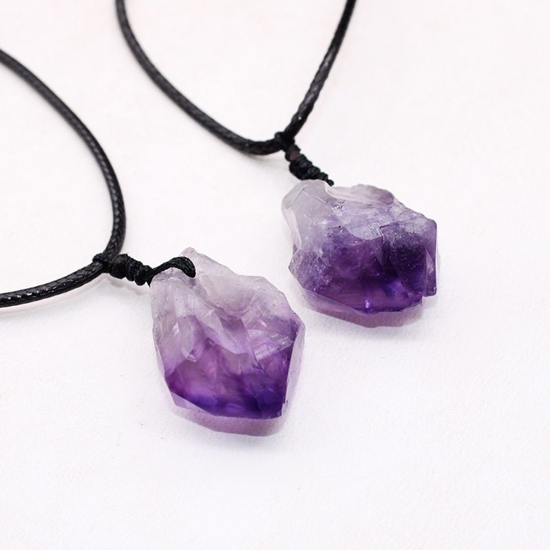 Liontin Batu Kristal, Amethyst Batu Kristal Alami Kalung Ornamen Pria dan Wanita Hadiah Rantai Klavi