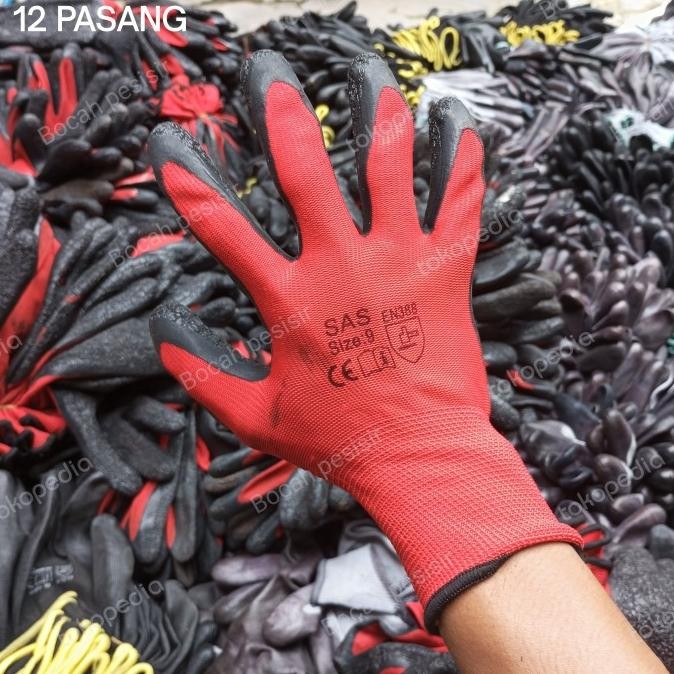 GROSIR 12 Pasang Sarung Tangan Safety kerja Lupo kain lapis karet HTM