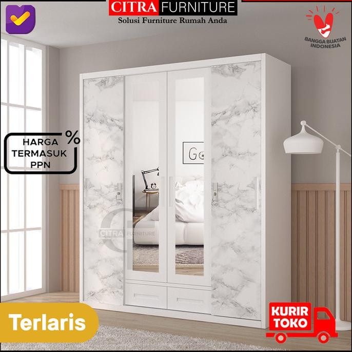 Lemari Pakaian Besi 4 Pintu Sliding Minimalis | Lemari Baju sleding