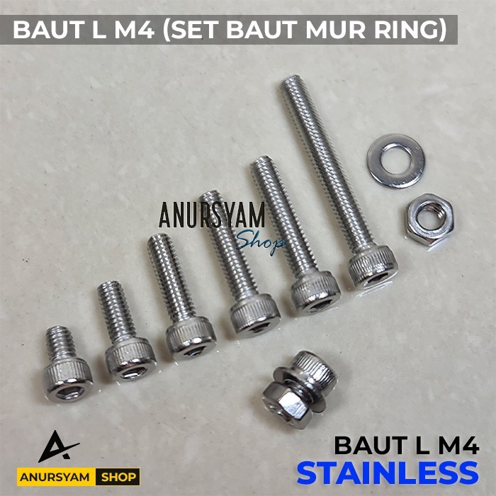 Baut L M4 + Mur + Ring Set Stainless / Baut L Stainless / Baut M4 Set