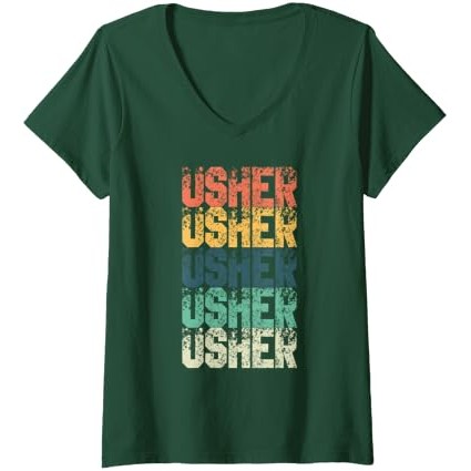 Kaos Leher V Usher Retro Wanita untuk Usher |bxbLV1Of|