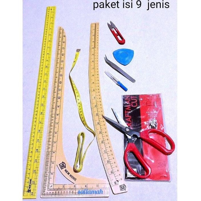 

Penggaris pola jahit paket isi 9 jenis alat jahit pola
