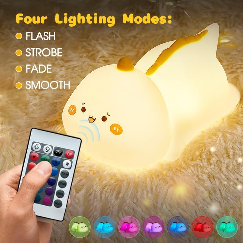 Lampu Malam Hsctek untuk Anak, Lampu Malam Lucu Silikon Isi Ulang untuk Kamar Tidur Anak, 7 Warna & 