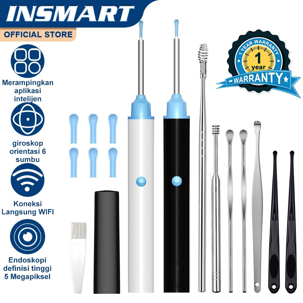Insmart Korek Kuping Kamera Led Smart Pembersih Telinga Korek Kuping Kamera Led Korek Kuping Bayi