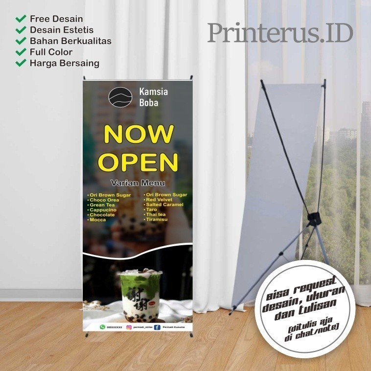 Bisa COD, Chek Dulu Spanduk / Banner / MMT / Invitation / Backdrop BANNER PLUS STANDING MINUMAN BOBA