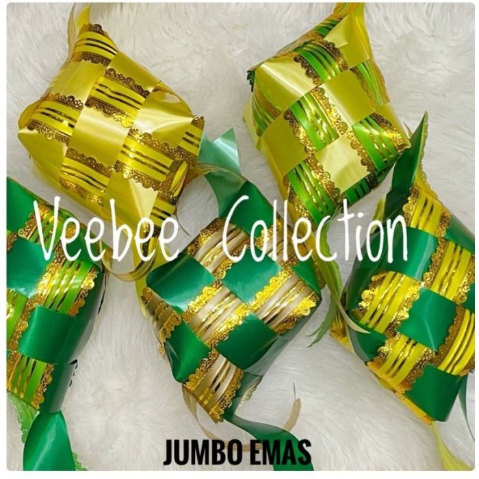 ] Ketupat Jumbo variasi emas/ hiasan ketupat pita besar jumbo/ dekorasi