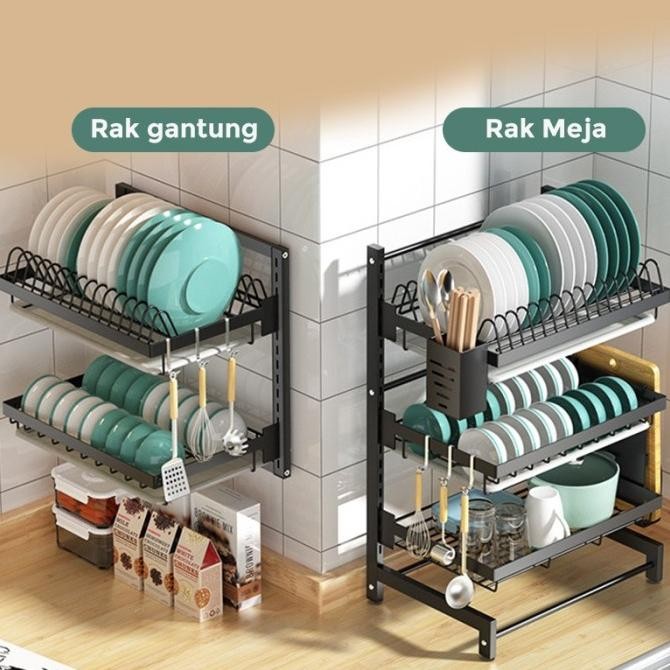 Rak Piring 2 3 Susun Dapur Stainless Steel Minimalis Rak Bumbu Dinding