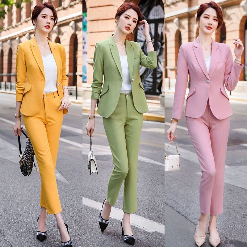 

【 3 in 1 set formal】set blazer wanita setelan jas bisnis profesional wanita ol jas jas & celana setelan pinggang tinggi & selempang putih 3 potong set |CgsIRfEt|