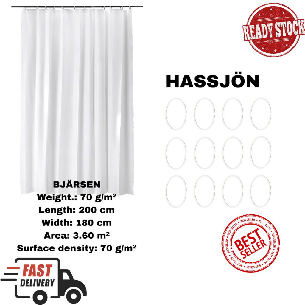 BJÄRSEN Tirai Kamar Mandi IKEA HASSJÖN Cincin Tirai Kamar Mandi |D8Wa2GTI|