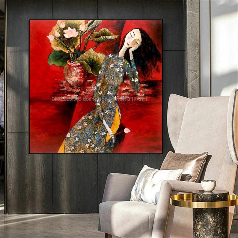 

Lukisan dinding kanvas gadis Vietnam dengan bunga teratai Indochine, lukisan dekoratif baru, lukisan |bB53dgnv|