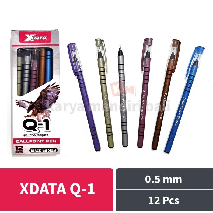 

Pulpen Ballpoint Pena XData Q-1 Falcon Hitam 0.5 mm X Data Q1 / 12 Pcs