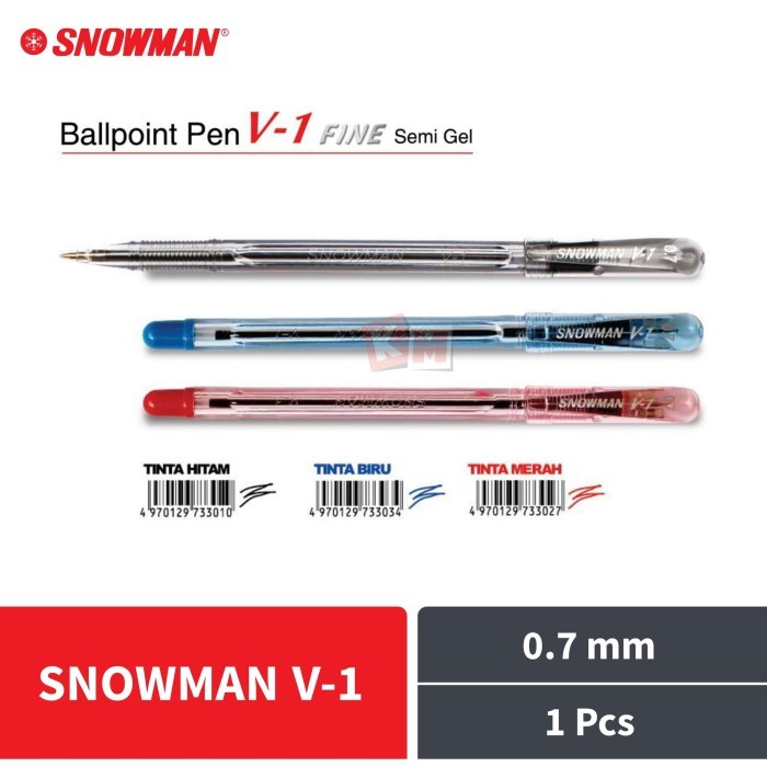 

TERBARU - Pulpen Ballpoint Pena Snowman V-1 V1 Hitam Merah Biru 0.7 mm 1 Pcs