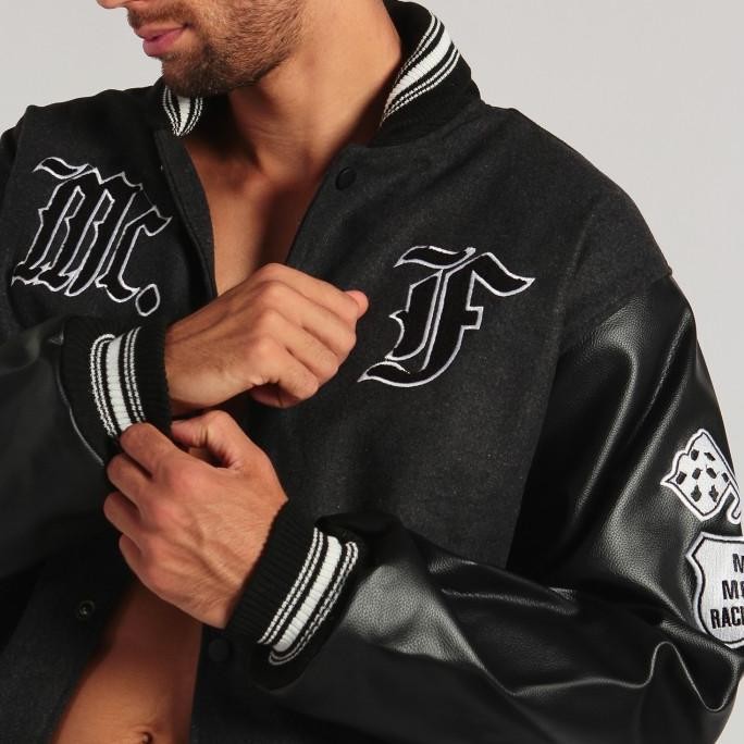 BOMBER VARSITY JAKET MOTOR LAKEN ACRILIC KOMBINASI LENGAN KULIT Mc.F