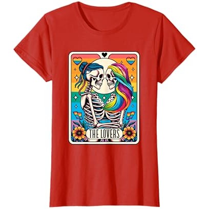 Kaus Kerangka Lesbian Ciuman Pelangi Pecinta Kartu Tarot |n2E4dB8G|