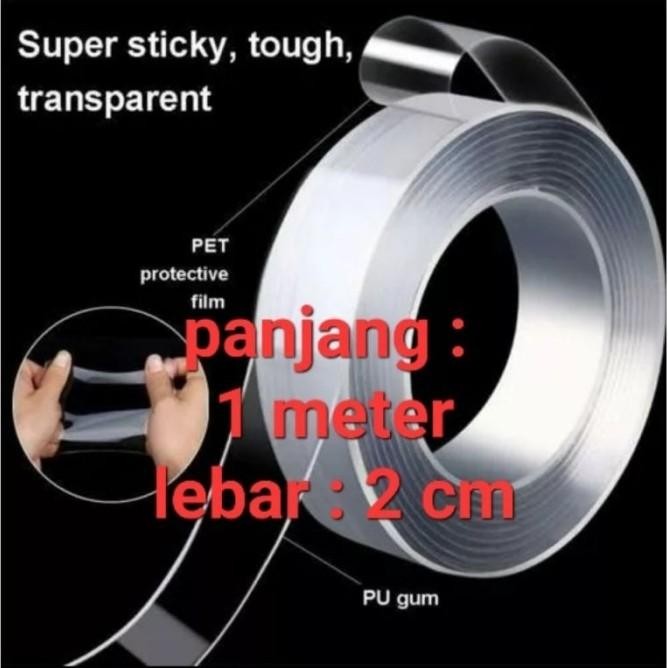

Double tape bening 1 meter lakban bening panjang 1 meter lem 2 sisi