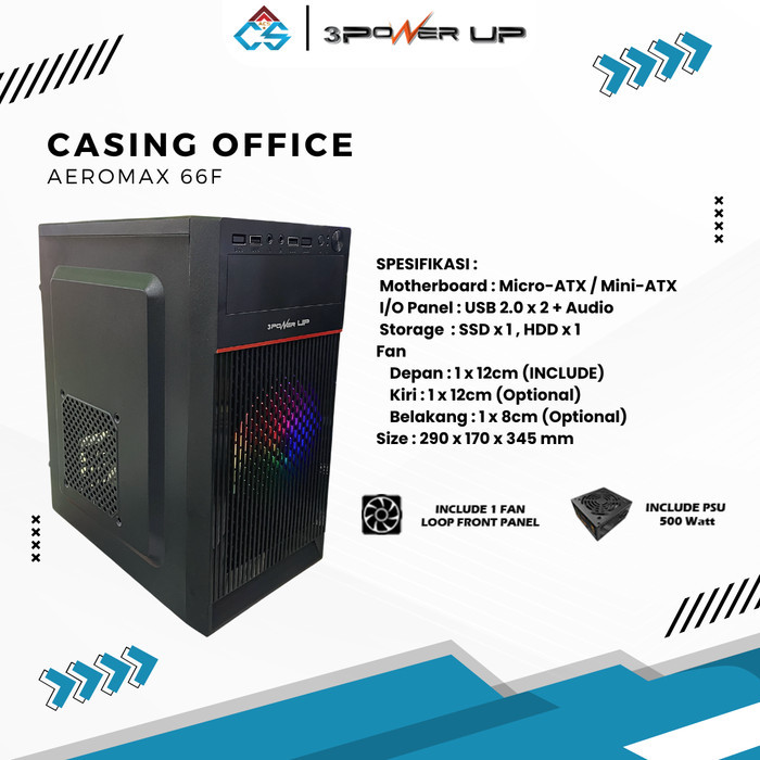 TERMURAH - Casing Power Up Micro ATX AEROMAX With PSU 500W