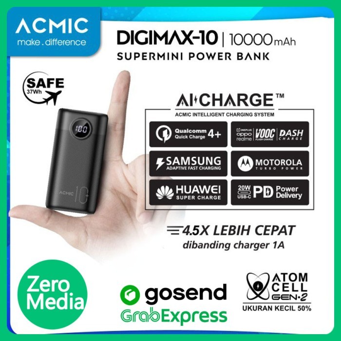 HARGA DISC - ACMIC DIGIMAX-10 SuperMini Digital AiCharge Power Bank 10.000mAh