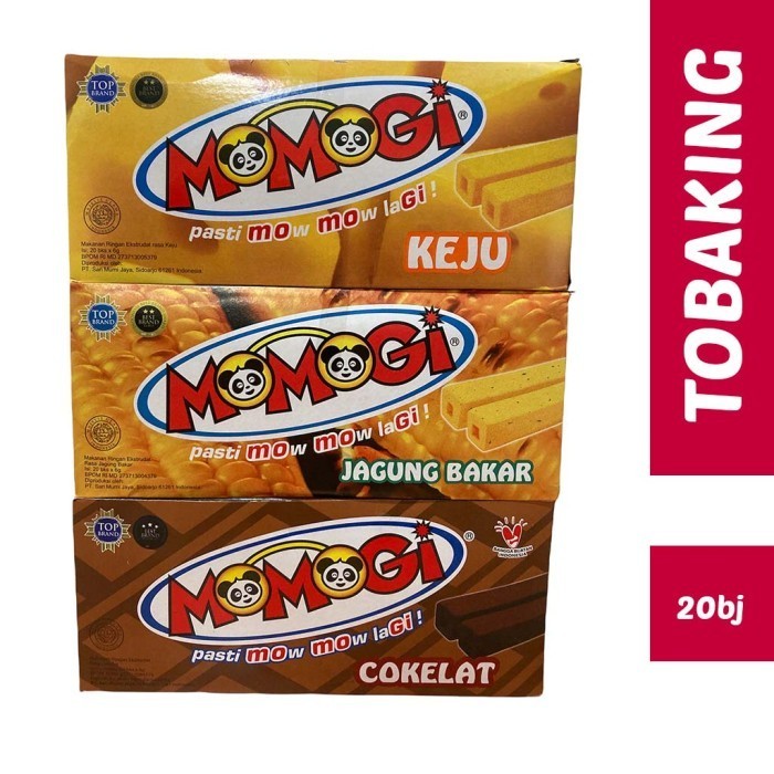 

EKSLUSIF Momogi Stick Snack Biskuit rasa keju jagung bakar coklat isi 20