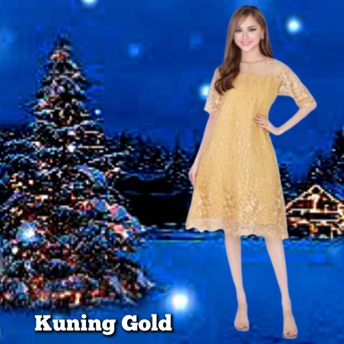 dress pesta wanita kelly brukat tile size S M L XL XXL jumbo dres gold HTM