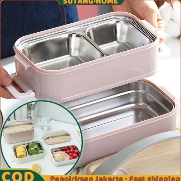 SUTANGBento lunchbox stackable stainless steel 304 kayu Jepang lunch box 2 tingkat / rantang kedap u