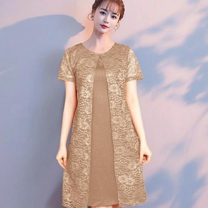 dress wanita/dress remaja/baju pesta/baju Natal/dress midi/baju brokat ES77