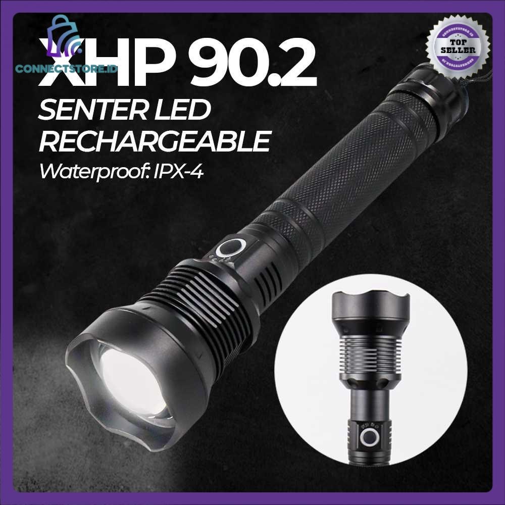 Senter Led Flashlight Usb Rechargeable Xhp90.2-Hitam