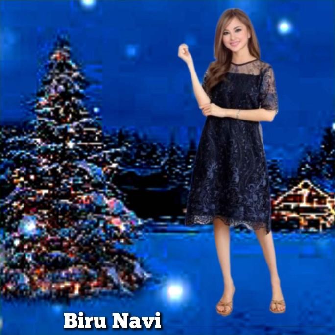baju dress pesta wanita vani gaun natal brukat jumbo midi dres putih H24M