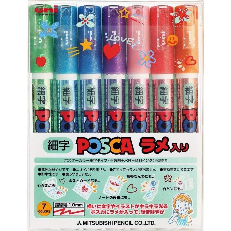 

Uni Posca Pc-3Ml7P Glitter Paint Marker - Full Range Set Of 7 Pens #Original