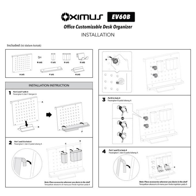 

Pegboard Standing Office Customizable Desk Organizer Oximus Ev-60B Original Dan Terpercaya