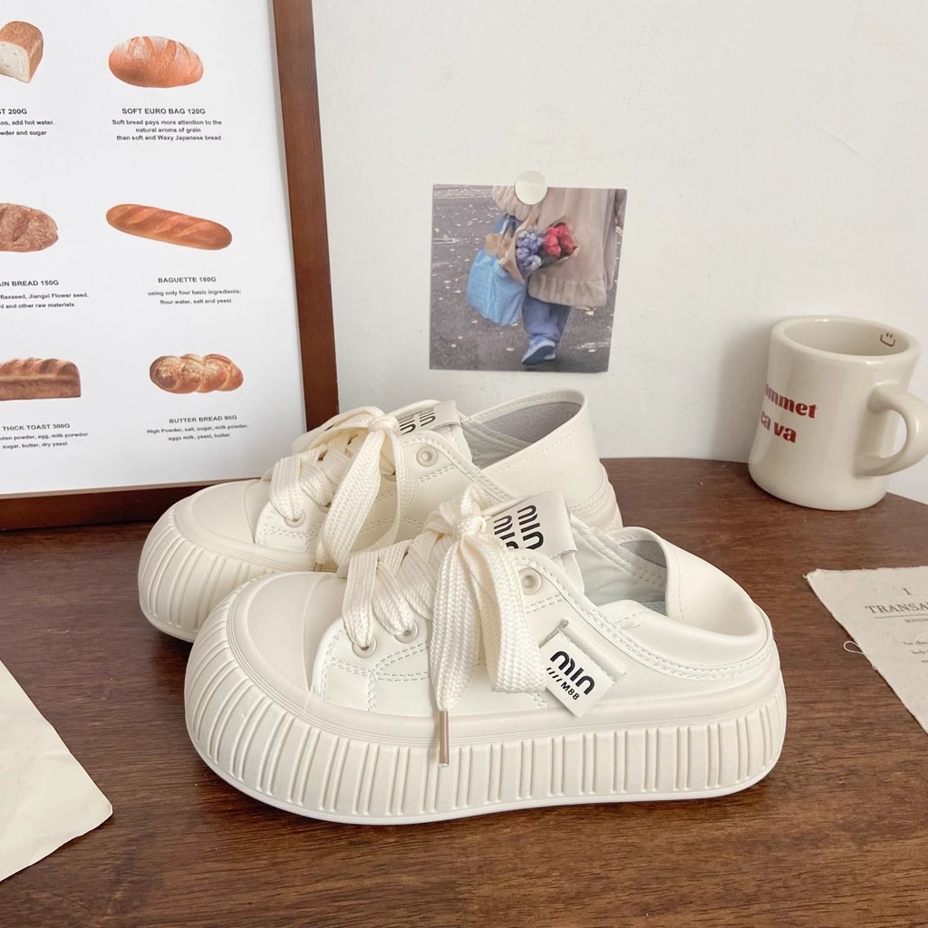 Milky White Two-Way Wear Semi Slipper White Shoes Women/Niche Thick Bottom Slip-on/Ugly and Cute Boa