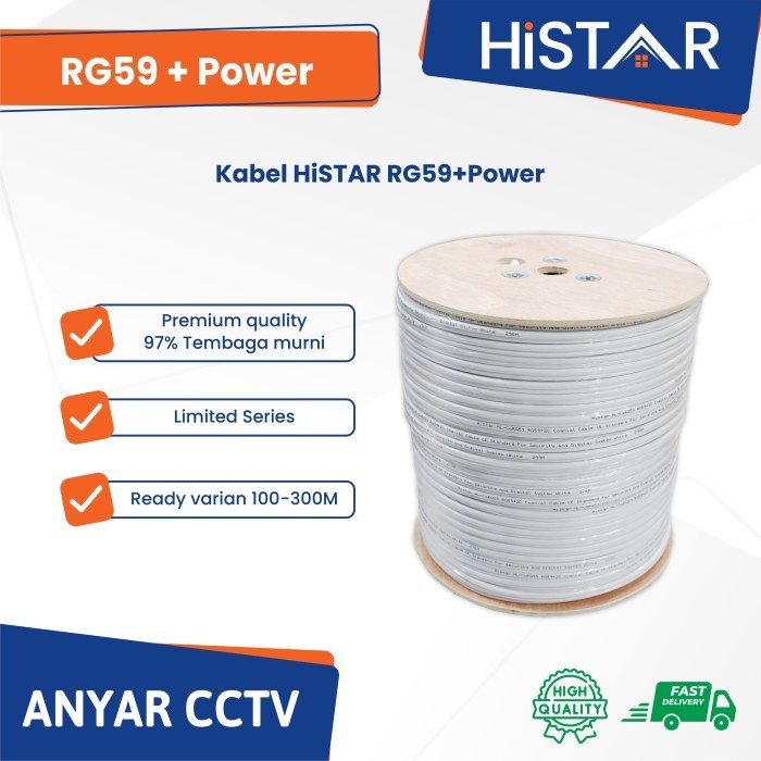 TERMURAH - HiSTAR Kabel CCTV RG59 + Power 100M HiSTAR Premium Quality 97% Tembaga Murni