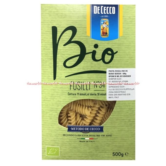 

De Cecco Bio Fusilli No 34 Pasta Fusili Metodo De Cecco Italia 177g
