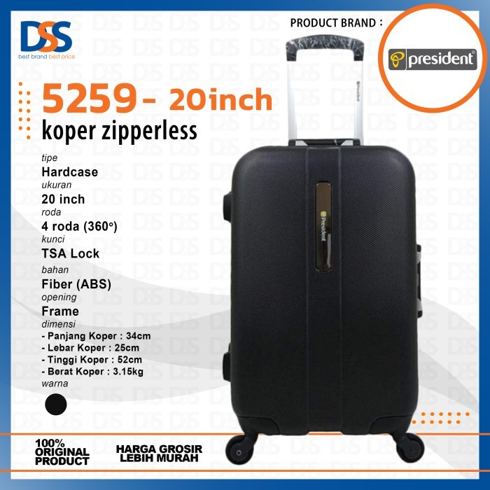 TERBARU - Koper PRESIDENT 5259 A TSA 20" inch Kabin - Black / Hitam