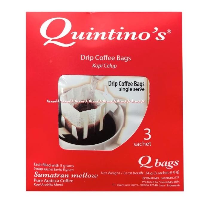 

Quintino's Sumatran Mello Drip Coffe Bag Kopi Celup Isi 3 Sachet