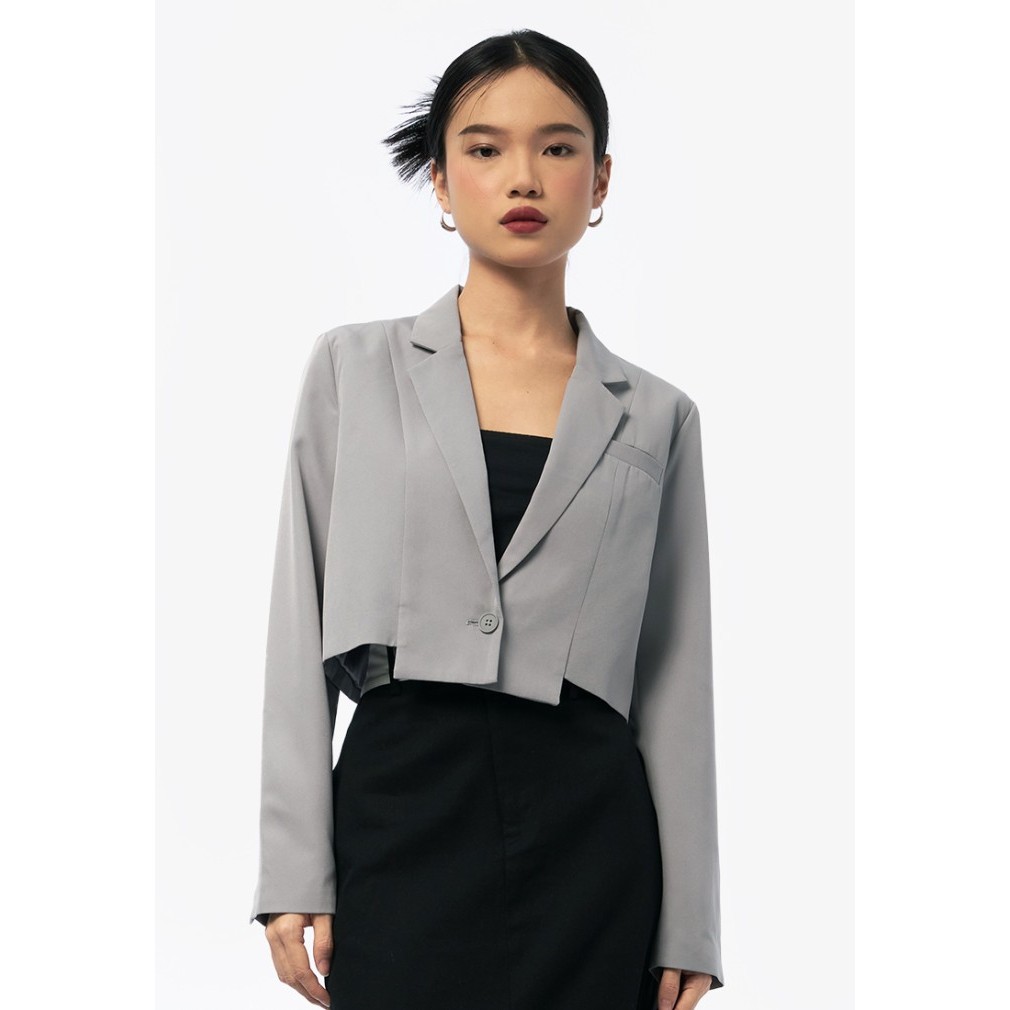 COLORBOX Long Sleeve Crop Blazer I-BZWFOV124E022 Grey