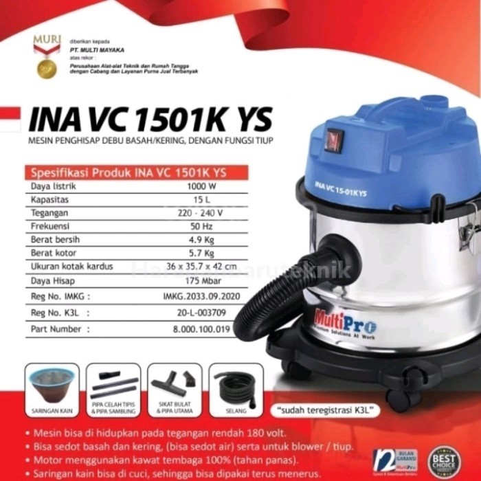 TERLARISSS Vacum Cleaner Multipro 15 L