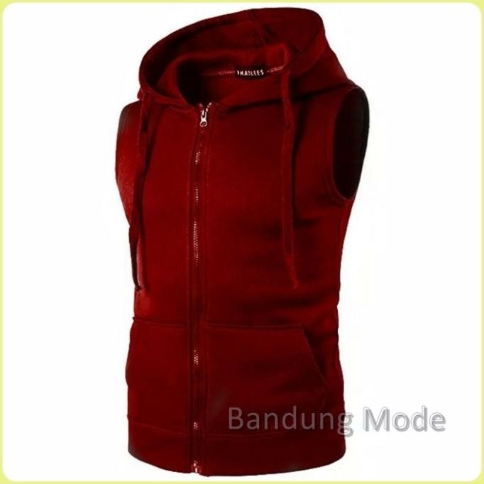 Grosir Jaket Sleveless Hoodie Zipper Jacket Vest Rompi Kerudung Tanpa Lengan