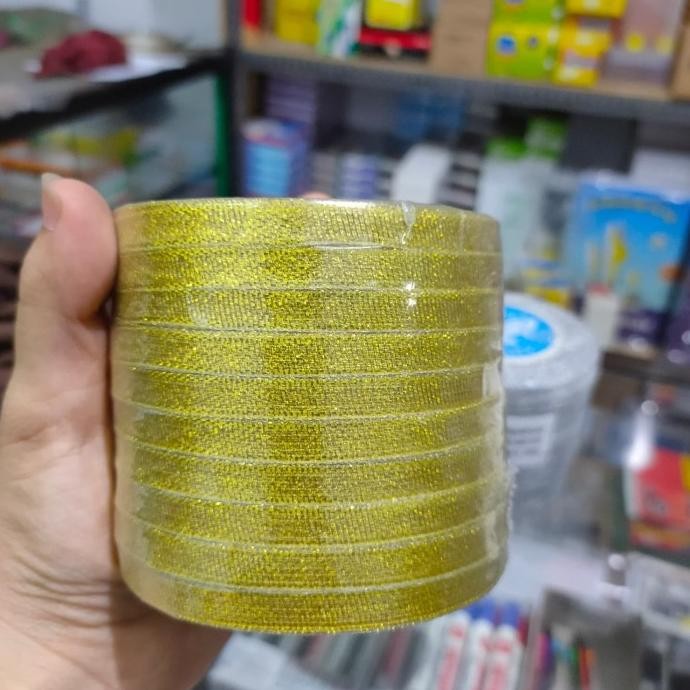 

Ready Terkini Pita emas 1/4 inch pita kain emas gold